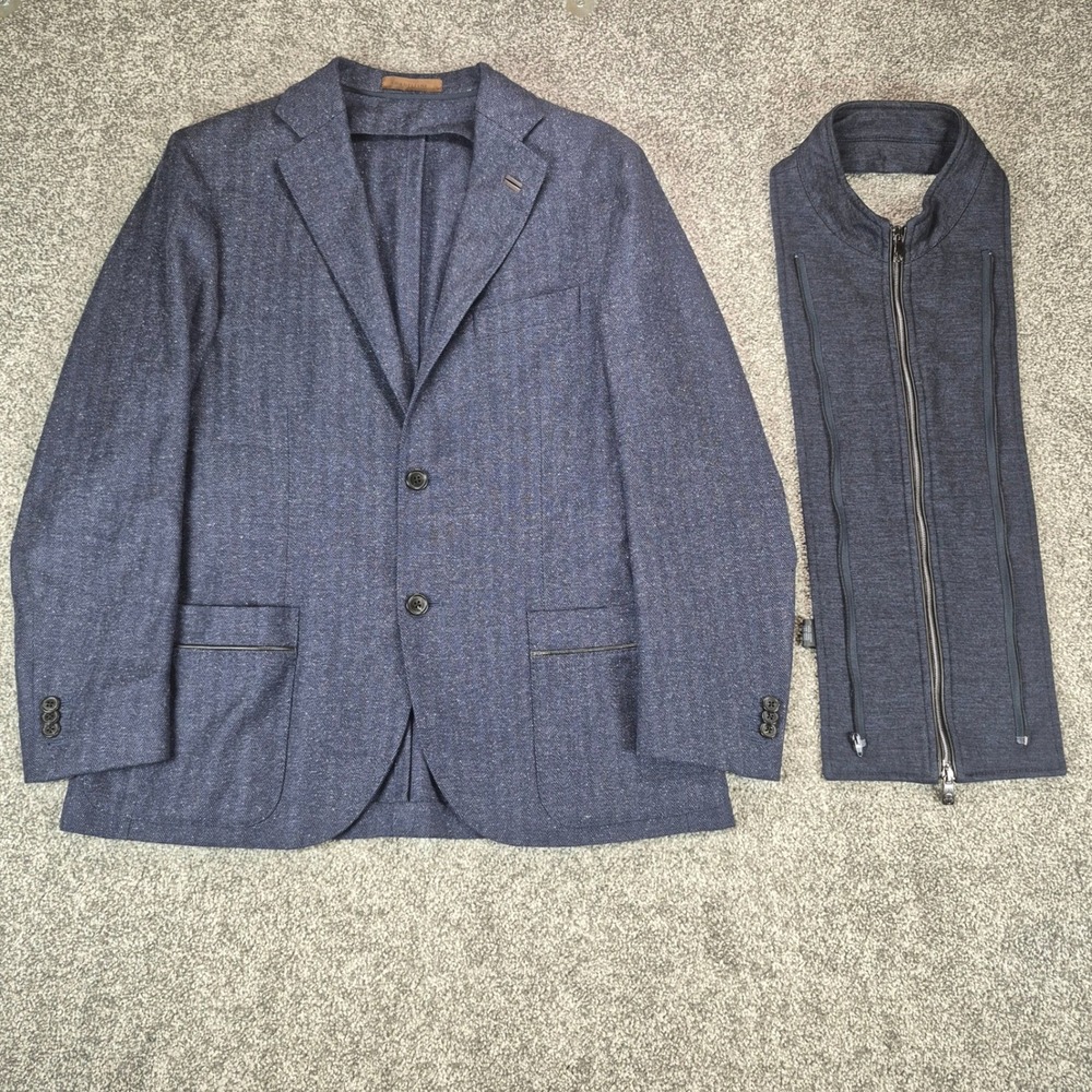 Corneliani ID Blazer Jacket Mens 50R Navy Wool Silk Removable Zip Insert Italy